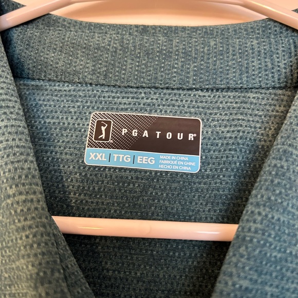PGA tour golf polo mesh moisture wicking teal green blue button collar - Picture 5 of 6